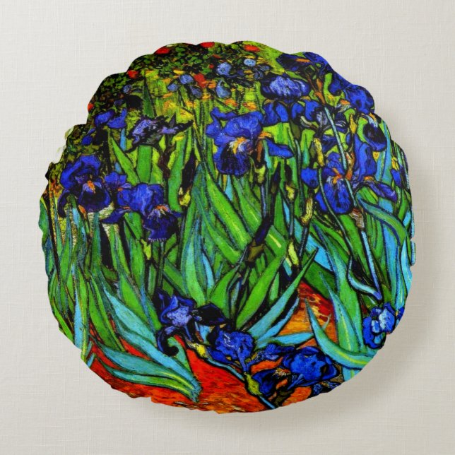 Van Gogh painting, Irises, Round Pillow (Front)