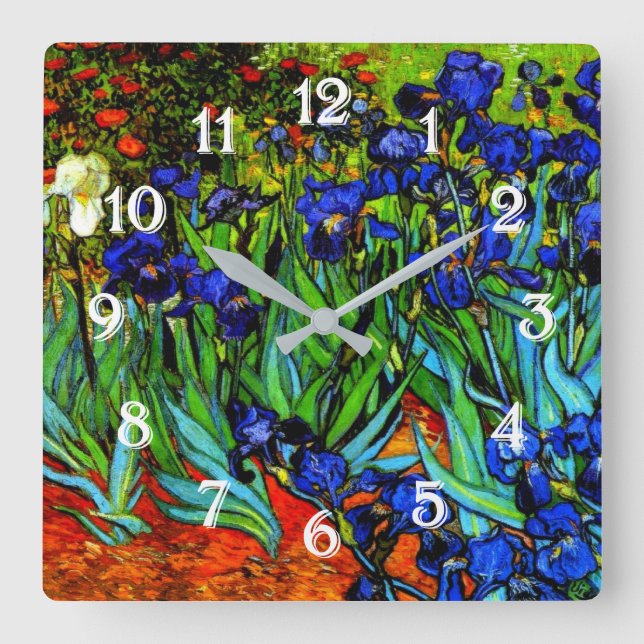 Van Gogh painting, Irises, Square Wall Clock (Front)