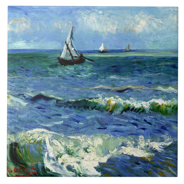 Van Gogh painting, Seascape, Ceramic Tile (Front)