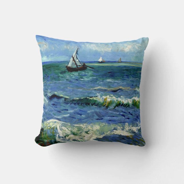 Van Gogh painting, Seascape, Throw Pillow (Front)