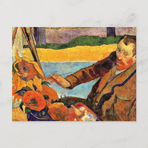 Van Gogh Painting Sunflowers artwork by Gauguin Postcard