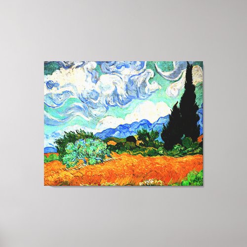 Van Gogh painting Wheatfield with Cypress Tree   Canvas Print