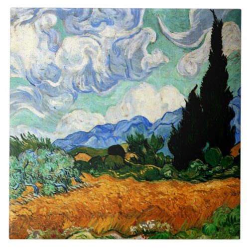 Van Gogh painting Wheatfield with Cypress Tree Ceramic Tile