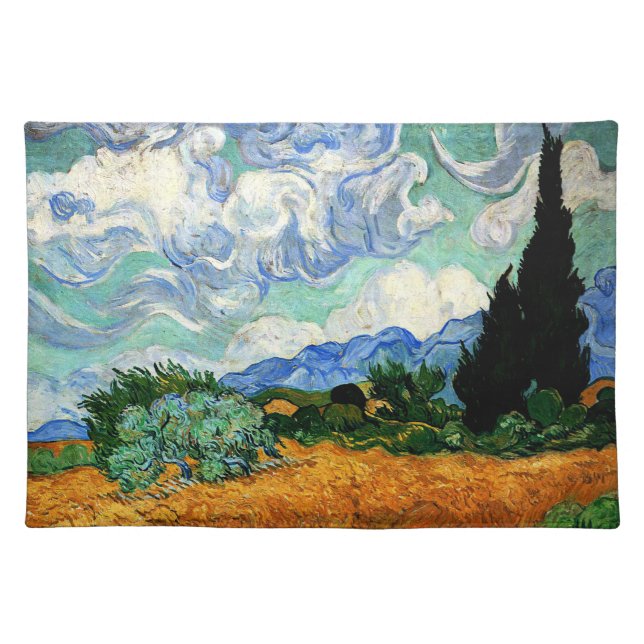 Van Gogh painting, Wheatfield with Cypress Tree Cloth Placemat (Front)