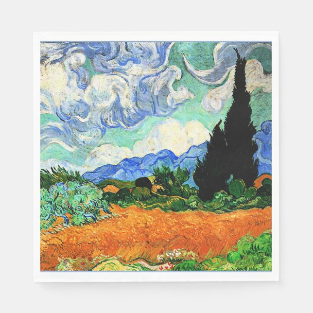 Van Gogh painting, Wheatfield with Cypress Tree Napkins (Front)