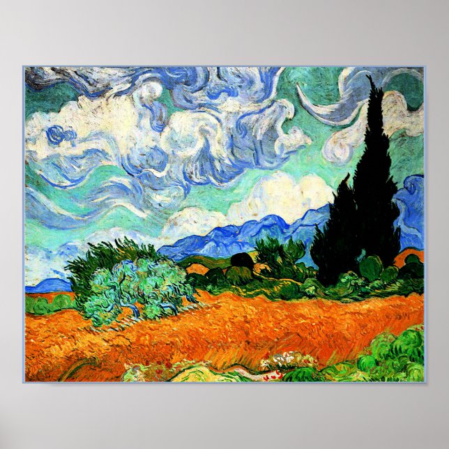 Van Gogh painting, Wheatfield with Cypress Tree  Poster (Front)
