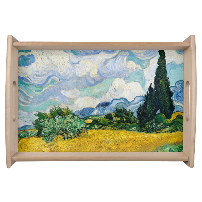 Van Gogh Painting Wheatfield with Cypress Tree Serving Tray (Front)