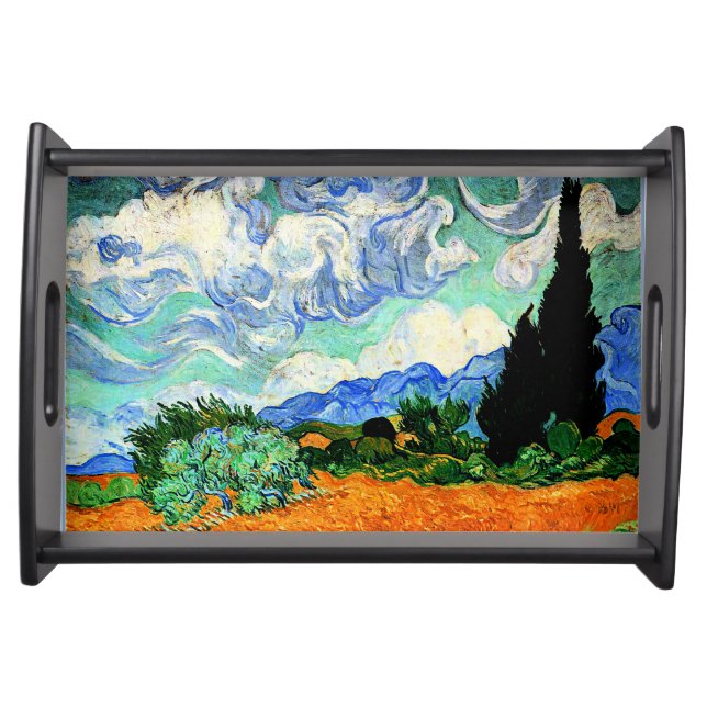 Van Gogh painting, Wheatfield with Cypress Tree Serving Tray (Front)