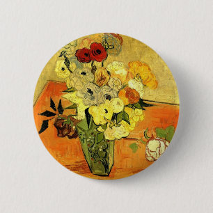 Van Gogh Painting Whimsical Blossoms Flowers Vines Button