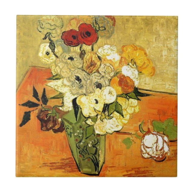 Van Gogh Painting Whimsical Blossoms Flowers Vines Ceramic Tile (Front)