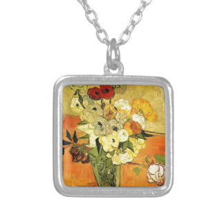 Van Gogh Painting Whimsical Blossoms Flowers Vines Silver Plated Necklace