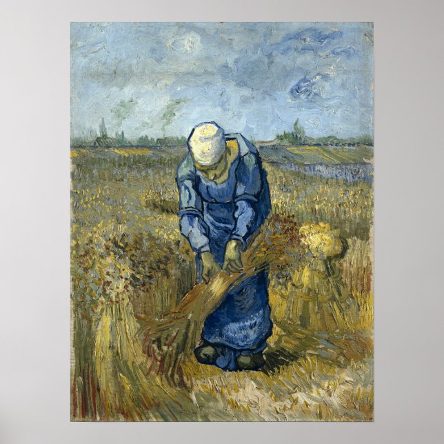 Van Gogh - Peasant Woman Binding Sheaves Poster (Front)
