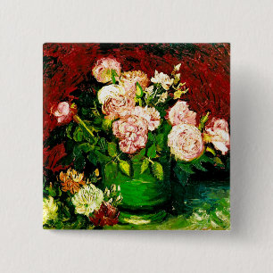 Van Gogh Peonies and Roses Button