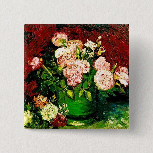 Van Gogh Peonies and Roses Button (Front)