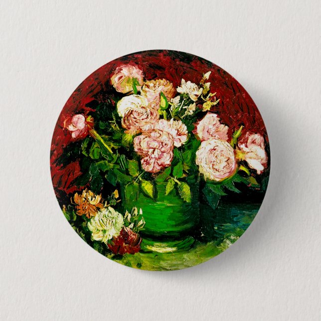 Van Gogh Peonies and Roses Button (Front)