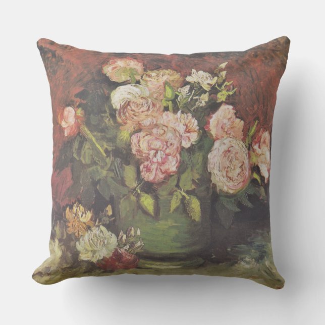 Van Gogh Peonies and Roses Floral Art GalleryHD Throw Pillow (Front)
