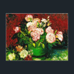 Van Gogh Peonies and Roses Postcard<br><div class="desc">Postcard featuring Vincent van Gogh’s oil painting Bowl with Peonies and Roses (1886). Beautiful pink and white peonies and roses sit in a green vase against a red background. A wonderful gift for fans of Post-Impressionism and Dutch art.</div>