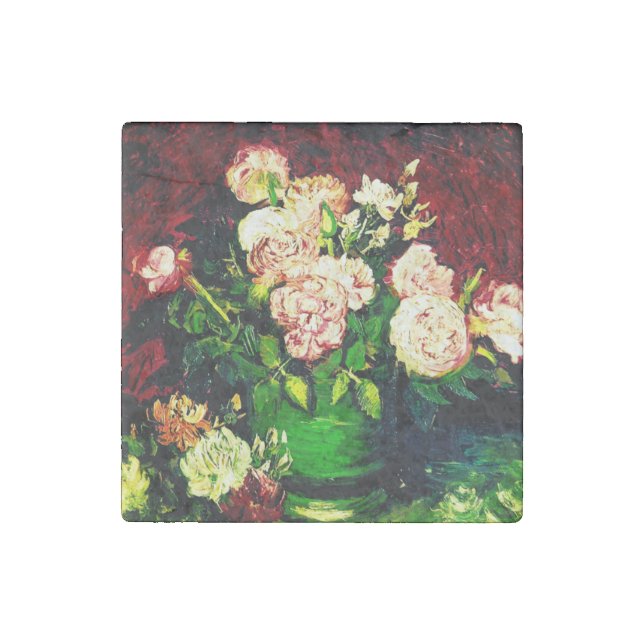 Van Gogh Peonies and Roses Stone Magnet (Front)