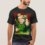 Van Gogh Peonies and Roses T-Shirt<br><div class="desc">T-Shirt featuring Vincent van Gogh’s oil painting Bowl with Peonies and Roses (1886). Beautiful pink and white peonies and roses sit in a green vase against a red background. A wonderful gift for fans of Post-Impressionism and Dutch art.</div>
