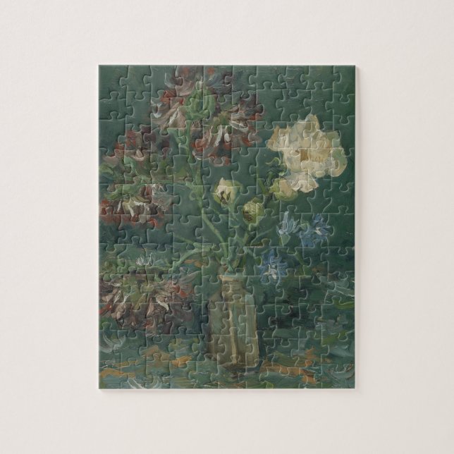 Van Gogh Peonies & Blue Delphiniums Art Jigsaw Puzzle (Vertical)