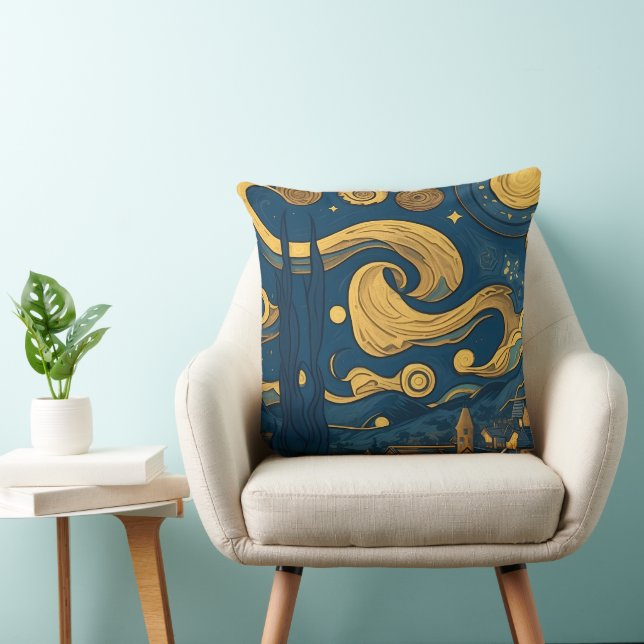 Van Gogh Pillows, AI generated Starry Night Design Throw Pillow (Chair)