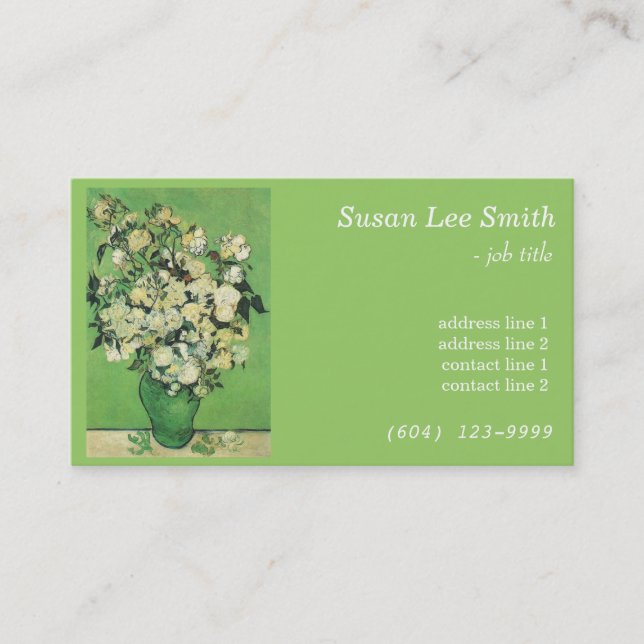 Van Gogh Pink Rose in a Vase professional business Card (Front)