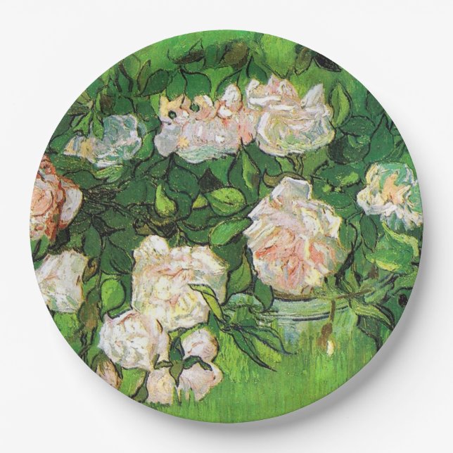 Van Gogh - Pink Roses Paper Plates (Front)