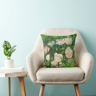Van Gogh - Pink Roses Throw Pillow