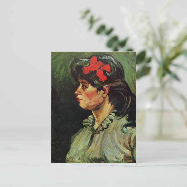 Van Gogh - Portrait of woman with red ribbon Postcard (Standing Front)