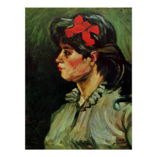 Van Gogh - Portrait of woman with red ribbon Poster
