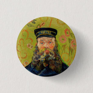 Van Gogh Postman. Portrait impressionism art Button
