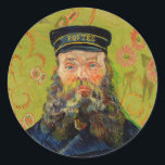 Van Gogh Postman. Portrait impressionism art Classic Round Sticker<br><div class="desc">Van Gogh "The Postman (Joseph Roulin)" sticker. Yellow portrait impressionism art.</div>