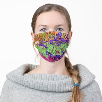 Van Gogh Purple Irises At St. Remy  Pink Adult Cloth Face Mask by The_Masters at Zazzle