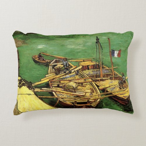 Van Gogh Quay with Men Unloading Sand Barges Accent Pillow
