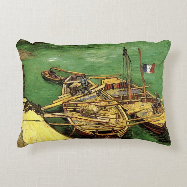 Van Gogh Quay with Men Unloading Sand Barges Accent Pillow (Front)