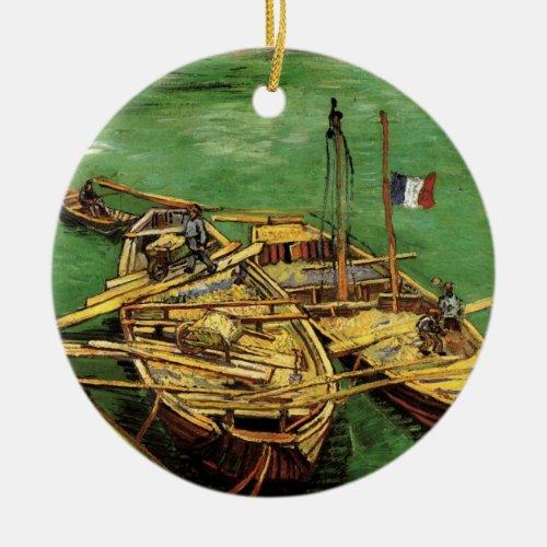 Van Gogh Quay with Men Unloading Sand Barges Ceramic Ornament