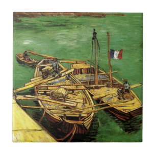 Van Gogh Quay with Men Unloading Sand Barges Ceramic Tile