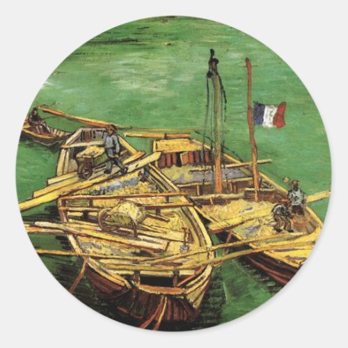 Van Gogh Quay with Men Unloading Sand Barges Classic Round Sticker