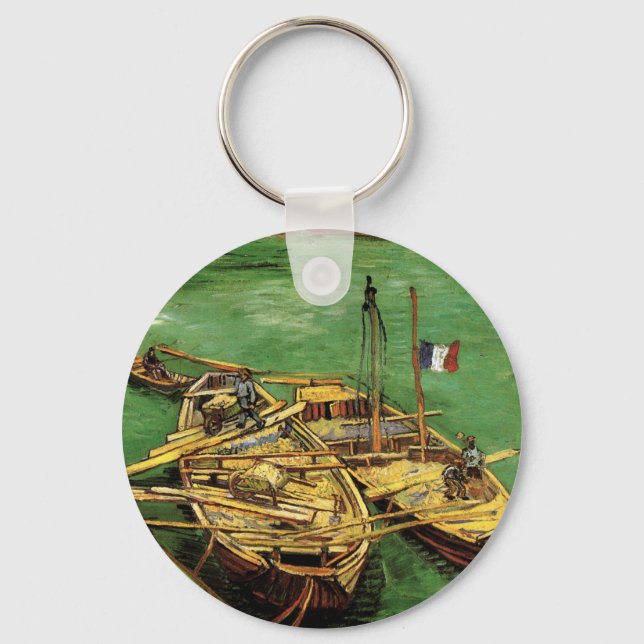 Van Gogh Quay with Men Unloading Sand Barges Keychain (Front)