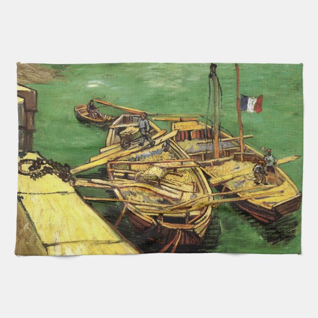 Van Gogh Quay with Men Unloading Sand Barges Kitchen Towel (Horizontal)
