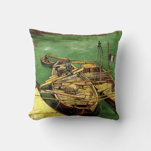 Van Gogh Quay with Men Unloading Sand Barges Throw Pillow