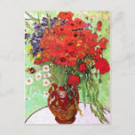 VAN GOGH RED POPPIES AND DAISES POSTCARD<br><div class="desc">One of Vincent Van Gogh's still life paintings with a vase of flowers in a clay pot filled with,  mostly red poppies,  but a few white daisys and purple wild flowers. A beautiful spring or summer floral fine art image in his post impressionist style.</div>