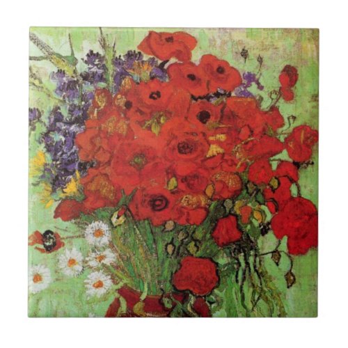 Van Gogh Red Poppies and Daisies Tile