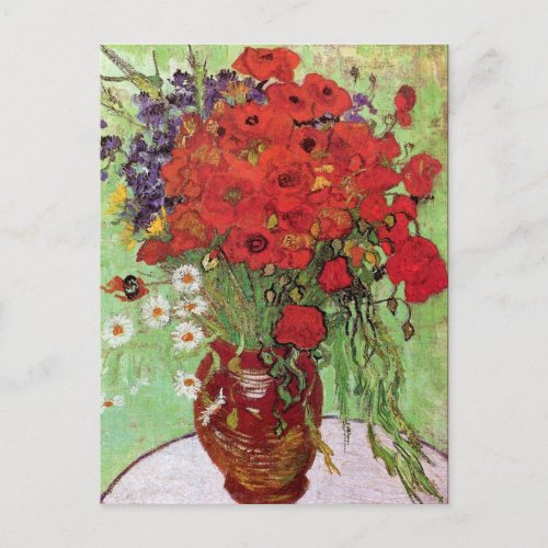 Van Gogh Red Poppies and Daisies Vintage Floral Postcard