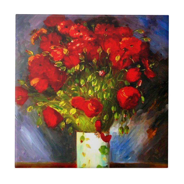 Van Gogh Red Poppies Ceramic Tile (Front)
