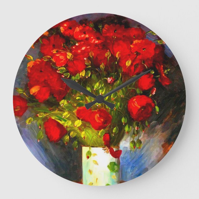 Van Gogh Red Poppies Large Clock (Front)