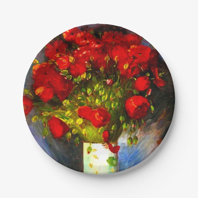 Van Gogh Red Poppies Paper Plates (Front)