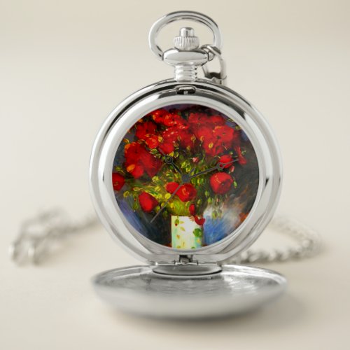 Van Gogh Red Poppies Pocket Watch