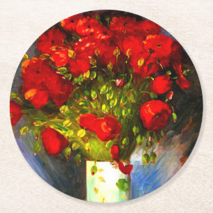 Van Gogh Red Poppies Round Paper Coaster