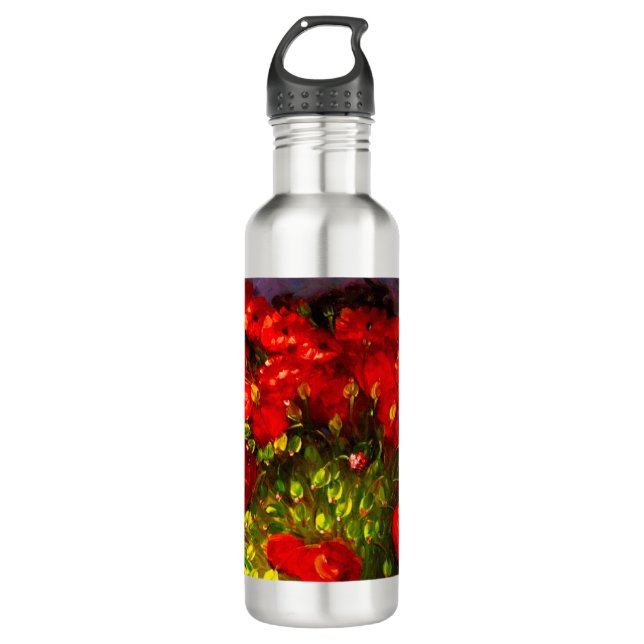 Van Gogh Red Poppies Stainless Steel Water Bottle (Front)